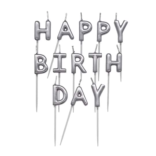 Silver Happy Birthday Candles Set by Makery™